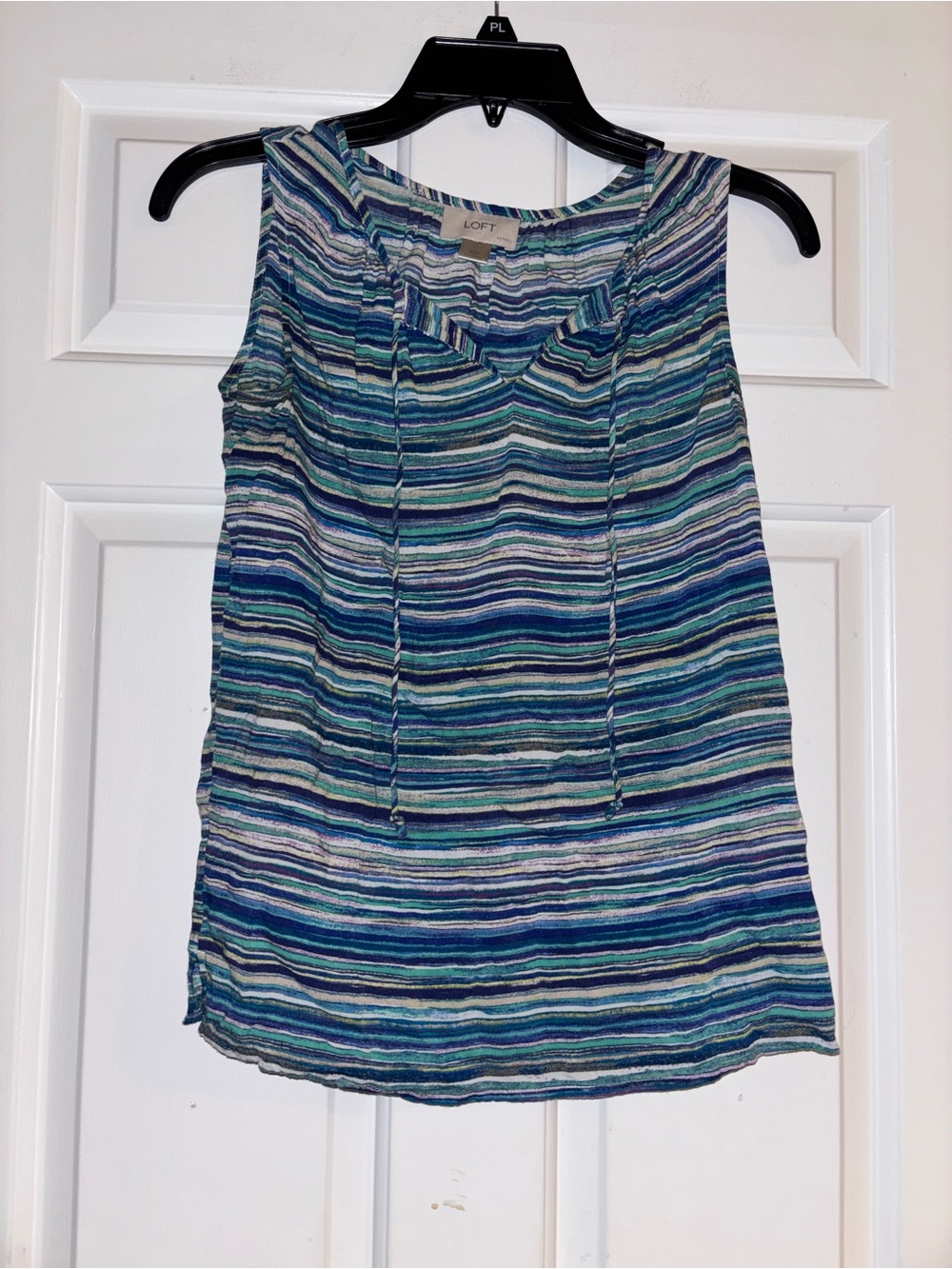 LOFT Blue, Green & White Striped Sleeveless Tank